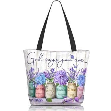 Imagem de MAHIPOCI Bolsa feminina para trabalho, bolsa de ombro, bolsas de trabalho, laptop, academia, viagem, loja, trabalho, praia, presentes para mulheres, Bíblia lavanda roxa, One Size