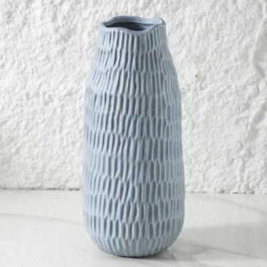 Imagem de Uiddo Vaso de cerâmica azul moderno feito à mão, tapete de 30 cm, vasos de flores decorativos rústicos para decoração de casa, buquê de grama dos pampas, sala de estar, cozinha, escritório, quarto