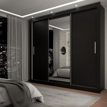 Imagem de Guarda-Roupa Casal Del Plata 3 Portas 4 Gavetas com Espelho Preto - Pa
