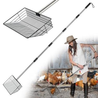 Imagem de AMGSH Colher de cocô de galinha resistente de 25,4 cm, alça ajustável de aço inoxidável de 61 a 172 cm, grande colher de areia de metal para galinheiro, areia de gato, esterco de cavalo, caixa de