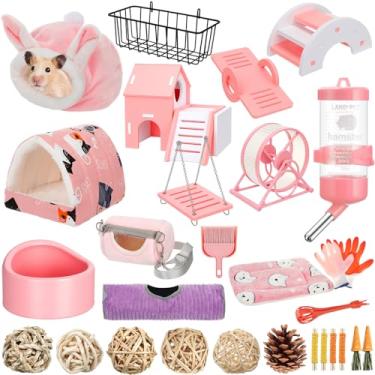 Imagem de Teenyyou Kit básico de 24 peças para pequenos porquinhos-da-índia para gaiola de hamster, acessórios para casa, cama, gaiola, limpador, tigela de comida, suporte de água, bolsa de transporte de