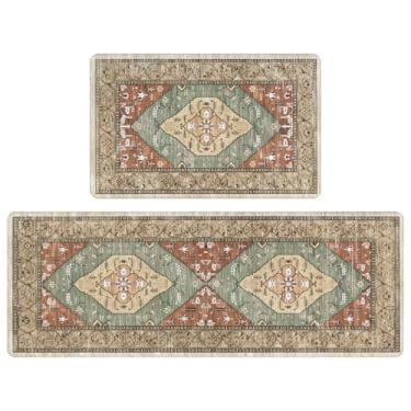 Imagem de Pauwer Tapete de cozinha antifadiga, conjunto de 2 tapetes de cozinha antiderrapantes para o chão, acolchoados, tapetes confortáveis, para casa de fazenda, impermeável, espuma de PVC, tapete de