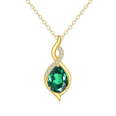Imagem de DOVRAN Colar feminino de ouro maciço 14K verde esmeralda com pingente de ifinidade reduzida, joia de cristal esmeralda, presente para ela