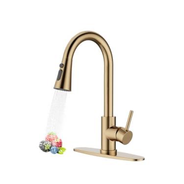 Imagem de SPUTNGAS Misturador de torneiras de pia de cozinha com spray de puxar, escovado, manípulo único giratório de 360°, mangueira de puxar de arco alto, torneira de aço inoxidável, facilidade de instalação