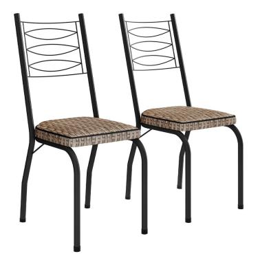 Imagem de Kit 2 Cadeiras Aço Carbono Tubular Metálica Acabamento D-25 Luana Preto-rattan