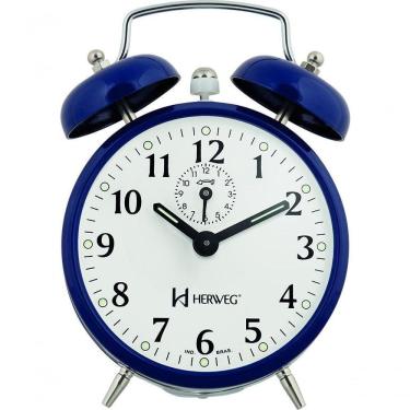Imagem de Relógio Despertador Antigo Mecânico De Metal A Cordas Azul Herweg 220011 Único