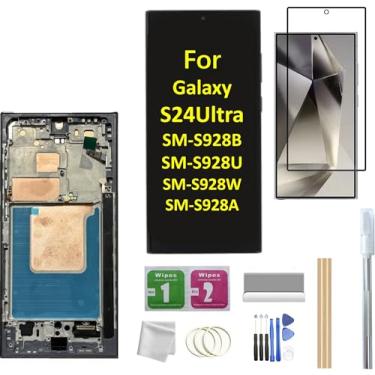 Imagem de Tela Galaxy S24 Ultra LCD com moldura de substituição para Samsung Galaxy S24 Ultra SM-S928B SM-S928U SM-S928A tela LCD sensível ao toque digitalizador com moldura + ferramenta (preto)