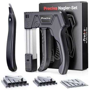 Imagem de Preciva Kit de pistola de grampear autoajustável - grampeador manual resistente com 1800 grampos e removedor de grampos | para madeira, carpintaria, estofamento, móveis DIY