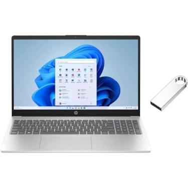Imagem de HP Laptop FHD de 15,6 polegadas | Processador Intel Core i3-N305 | Gráficos Intel UHD | Impressão digital | Prata | 8 GB de RAM | SSD de 256 GB | Windows 11 Home | Pacote com unidade flash USB de 64
