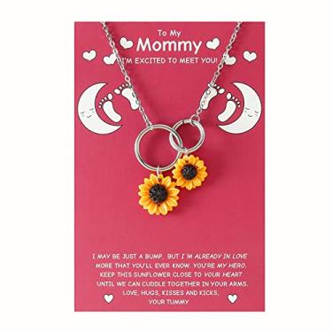 Imagem de Kefley Colar Mom To Be, presentes para a nova mãe, parabéns pela gravidez, presentes para mães pela primeira vez, dois círculos, colar de girassol entrelaçado, presente de mãe para futuras mães