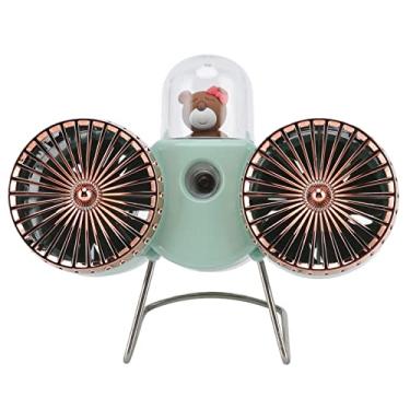 Imagem de Pssopp Fã de Mesa USB, Design Duplo 3 Velocidades Fortes Luz Noturna, Ventilador de Mesa Portátil Com Função de Spray de Névoa, ótimo para Camping de Dormitório para Viagens Em Casa (GREEN)