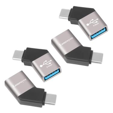 Imagem de Adaptador USB C 3.1 para USB 3.0, pacote com 4, conector conversor extensor USB angular de 45 graus fêmea para USB C macho OTG suporta carregamento e transferência de dados de 5 Gbps para iPhone série