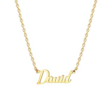 Imagem de MOMOL Colar com nome de aço inoxidável banhado a ouro 18 K, colar personalizado com nome personalizado, colar de placa de identificação para mulheres, Small, Banhado a ouro, Sem Pedra Preciosa