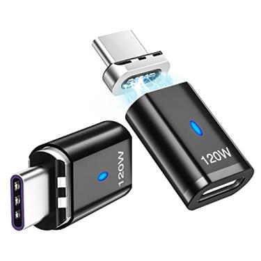 Imagem de HESKUL Adaptador magnético USB C, pacote com 2, conector tipo C, adaptador reto de 5 pinos, suporta carregamento rápido PD 120W, transferência de dados de 480 Mbps, compatível com MacBook Pro Air