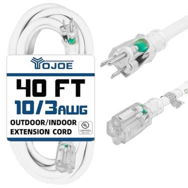Imagem de YOJOE Cabo de extensão interno e externo com extremidade iluminada, cabo de alimentação à prova de intempéries, calibre 10, cabo de extensão branco para garagem, jardim e