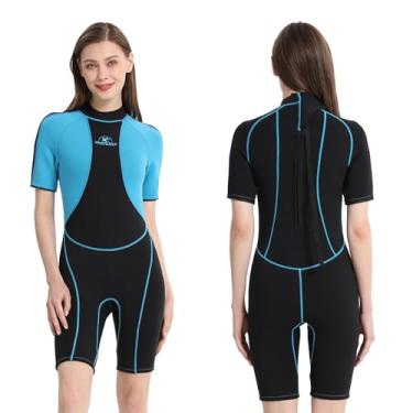 Imagem de Jintaleco Fatos de mergulho curtos para mulheres, neoprene de 3/2 mm com mangas curtas para natação, mergulho e esportes aquáticos, roupas de mergulho com zíper nas costas para temperatura de 12 °C e
