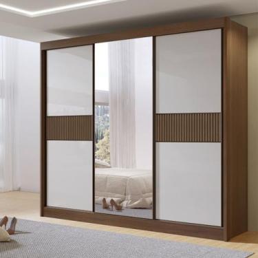 Imagem de Guarda-roupa Casal Ripado 3 Portas de Correr com Espelho 100% Mdf Cris