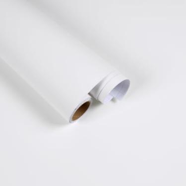 Imagem de FANCYEASY Papel de parede branco fosco descascar e colar bancadas à prova d'água 39,9 cm x 299,7 cm papel de contato branco sólido para armários autoadesivo envoltório de vinil espesso papel de parede