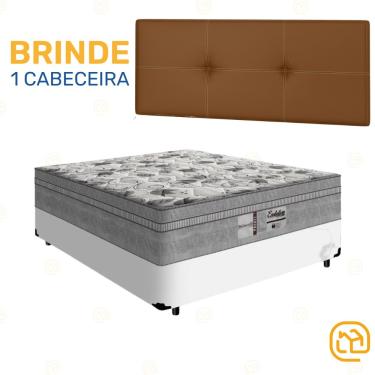 Imagem de Box Casal Branca + Cabeceira Painel Iris Marrom + Colchão de Molas Evolution 138cm