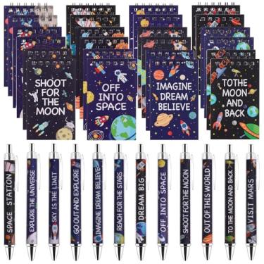 Imagem de Conjunto de 24 canetas de tinta espacial, cadernos de astronauta, galáxia a granel, canetas esferográficas retráteis, céu estrelado, blocos de notas para sistema solar, planetas, lembrancinhas de