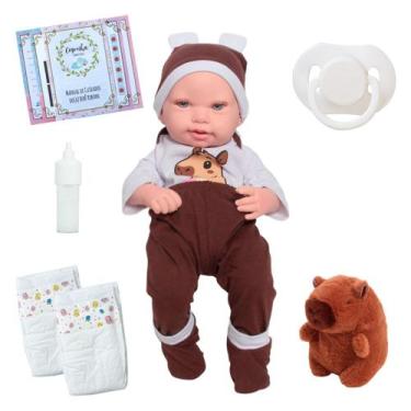 Imagem de Bebê Reborn Careca com Pelúcia Roupa Capivara + Acessórios - Cegonha R