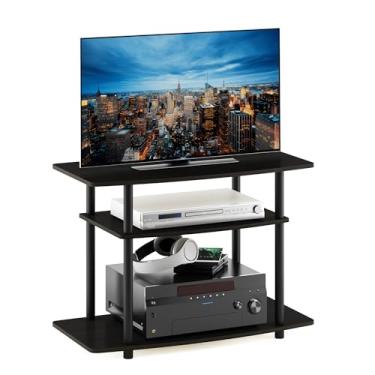 Imagem de Furinno Suporte de TV Turn-N-Tube sem ferramentas para centro de entretenimento de 3 níveis para TV de até 81 cm, tubos redondos de plástico, expresso/preto