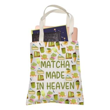 Imagem de LEVLO Sacola de compras Matcha Made In Heaven para chá verde japonês, presente de inauguração de casa para beber bolo matcha (Matcha Made In Heaven)