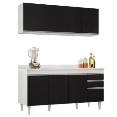 Imagem de Armário Aéreo Nevada E Balcão Para Pia Com Tampo 160cm Arkansas Branco-preto - Lumil