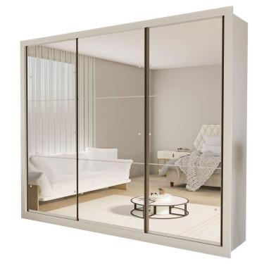 Imagem de Guarda Roupa 3 Portas De Correr Todo Espelhado 6 Gavetas Ravena Minastex Branco