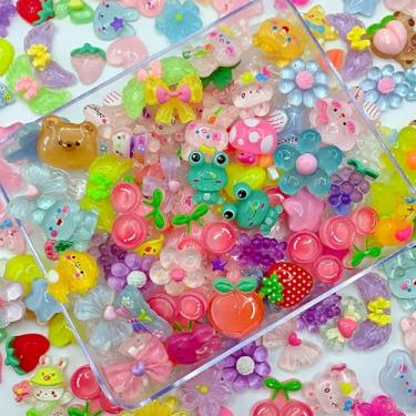 Imagem de Conjunto de 100 peças de pingentes fofos de geleca misturados de resina plana, 100 estilos de desenhos animados coloridos transparentes DIY acessórios de artesanato para capa de telefone, adesivos de