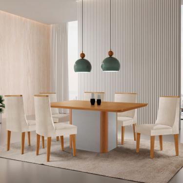 Imagem de Mesa De Jantar Isadora 180cm Tampo Mdf Laminado Veludo Creme Naturale Off White