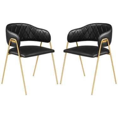 Imagem de Conjunto 2 Cadeiras Veneza Couro Preto Metal Dourado