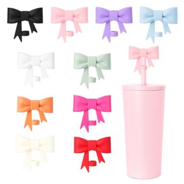 Imagem de YAYAYOUNG 10 capas clássicas de canudo de laço de 8 mm compatíveis com copos Stanley Tumbler, protetores de tampas reutilizáveis de silicone fofos para canudo, canudo, acessórios