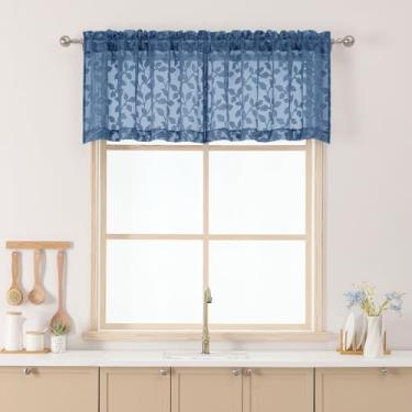 Imagem de Chyhomenyc Sanefas transparentes azuis empoeiradas para janelas de 45,7 cm de comprimento, 2 peças, cortinas curtas de cozinha com filtro de luz, cortina pequena para sala de estar, quarto, porão