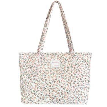 Imagem de Sunwel Fashion Bolsa feminina acolchoada floral com zíper superior para trabalho, viagem, academia, compras, praia, Peachditsy