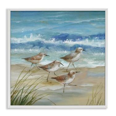 Imagem de Stupell Industries Design de arte giclée emoldurado branco Sandpiper Gathering View por Nan, 43 x 43 cm