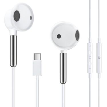 Imagem de Fones de ouvido USB C com fio para Apple iPhone 16/15 com fio tipo C, com microfone e controle, compatível com iPhone 16 Pro Max, 16e, iPad Pro, Galaxy, Pixel e mais