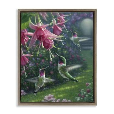 Imagem de Stupell Industries Design de arte de parede em tela flutuante marrom para jardim de beija-flor Haven por Collin Bogle, 53 x 43 cm