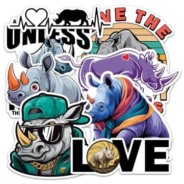 Imagem de Adesivo de rinoceronte 8 peças (tamanho grande) adesivos de vinil para laptop decalque à prova d'água para para-choques de carro, garrafa de água, caderno, bagagem, janela, festa, aniversário