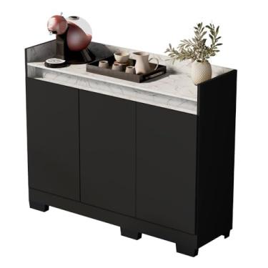 Imagem de Aparador Buffet Sala Lorde Marmorizado 3 Portas Preto/marmore Branco