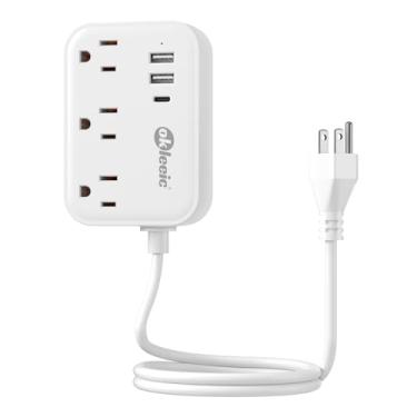 Imagem de Cabo de extensão curto, 60 cm - filtro de linha pequeno para aparelho protetor de surto, cabo de extensão resistente de calibre 14 com 3 saídas 3 USB, alta potência para micro-ondas, bancada de