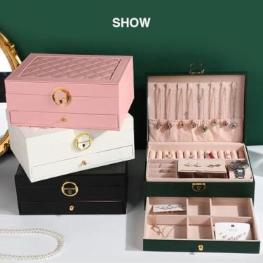 Imagem de Maleta Porta-Jóias 2 Andares para Brincos, Anéis e Relógios (Rosa)
