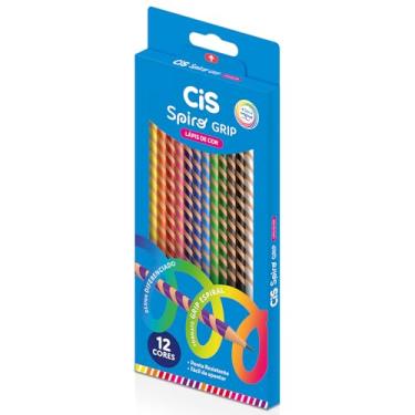 Imagem de Lápis de Cor CIS Spiro Grip – Estojo com 12 Cores – Corpo em Madeira com Entalhe Espiral – Mina Macia de 3mm – Cores Vibrantes e Fácil de Apontar