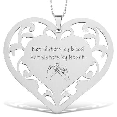 Imagem de Enfeite Sisters by Heart, decoração de pendurar coração gravado em aço inoxidável com citação inspiradora, presente de lembrança da amizade para melhor amiga, irmã da alma, aniversário, decoração de