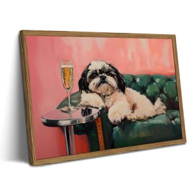 Imagem de Arte de parede de cachorro engraçado, animal fofo no sofá, bar, carrinho, imagens de parede, pinturas de decoração de parede, cachorro eclético com estampas em tela de coquetel, para sala de estar