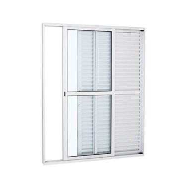 Imagem de Porta Balcão 3 Folhas Aluminio Branco C/Fechadura 2,10x1,20 