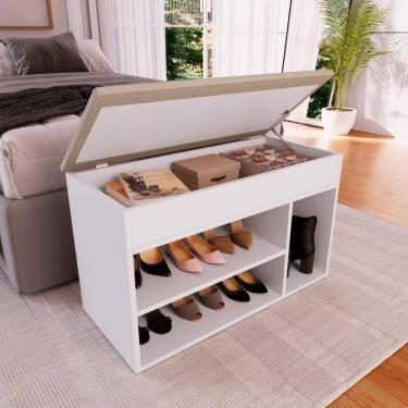 Imagem de Sapateira Baú com Tampo Estofado Completa Móveis Branco