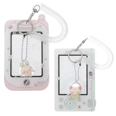 Imagem de Mabor 2 peças de porta-cartões de foto de desenho animado, porta-cartões de foto, porta-chaves fofos porta-crachás de identificação, porta-cartões de foto de proteção de acrílico com pingente de