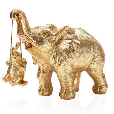 Imagem de Estátua de elefante ZJ Whoest Gold Elephant Decor Resina 18x15cm