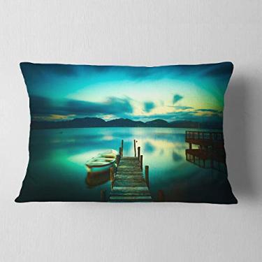 Imagem de Designart Jízie e barco no mar de madeira para sala de estar, sofá, almofada de alta qualidade + capa de almofada impressa em ambos os lados 30,5 x 50,8 cm